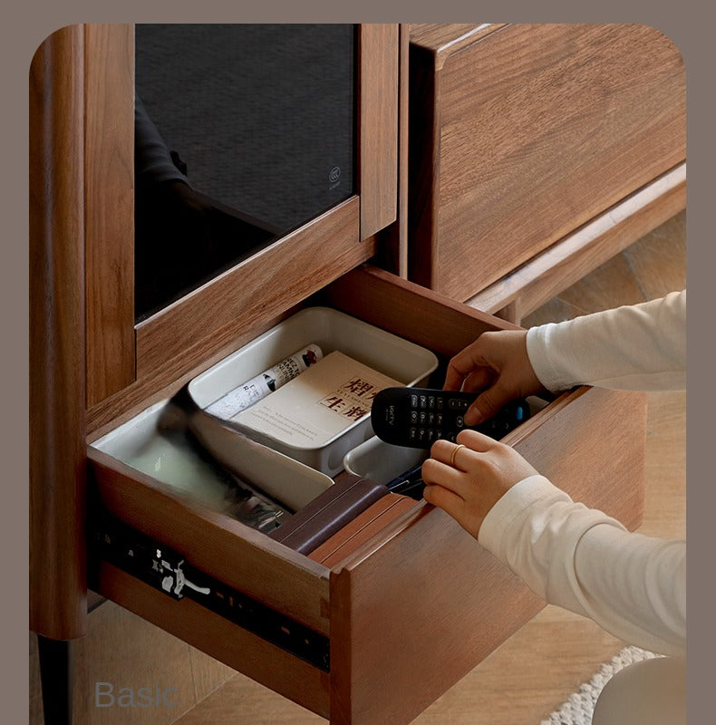 Modern Walnut Glass Display Storage Cabinet