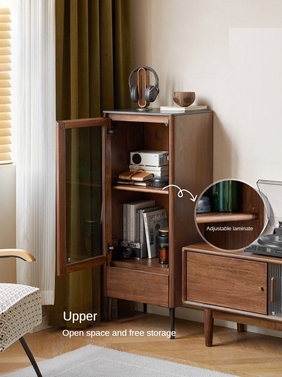 Modern Walnut Glass Display Storage Cabinet