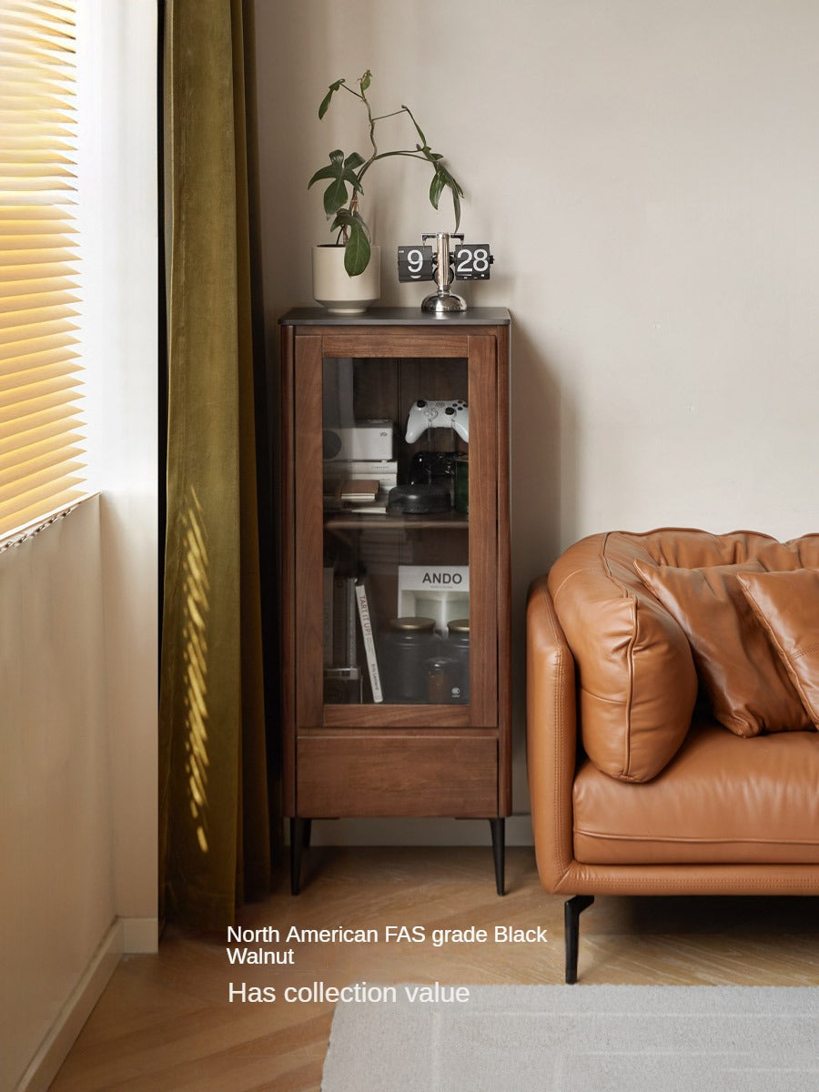 Modern Walnut Glass Display Storage Cabinet