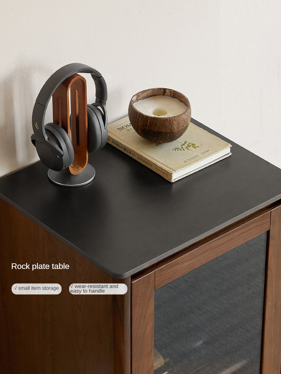 Modern Walnut Glass Display Storage Cabinet