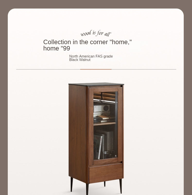 Modern Walnut Glass Display Storage Cabinet