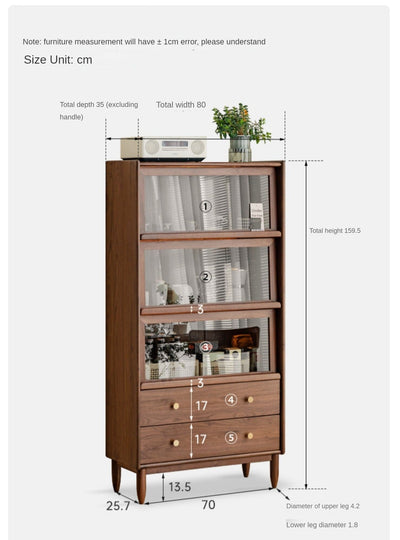 Modern Walnut Glass Display Cabinet with Double Drawer Storage
