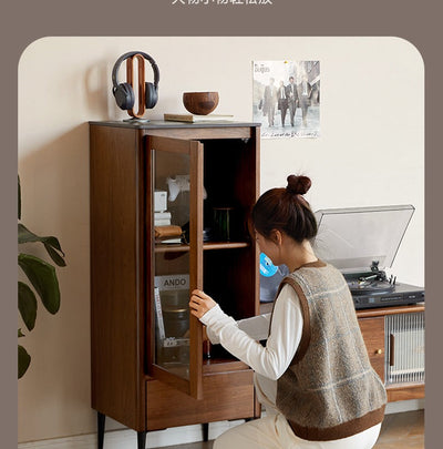 Modern Walnut Glass Display Storage Cabinet
