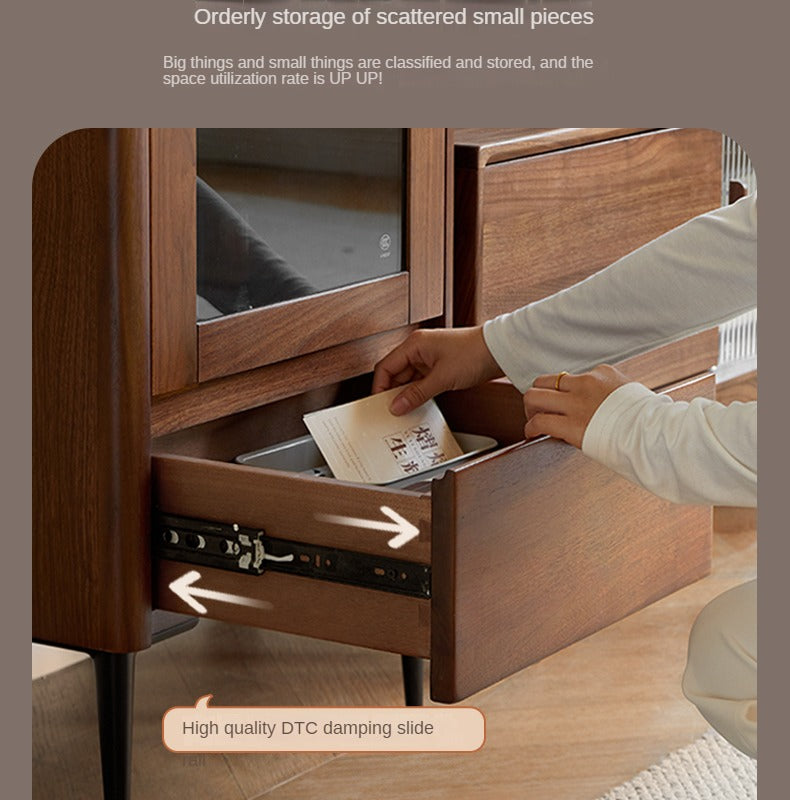 Modern Walnut Glass Display Storage Cabinet