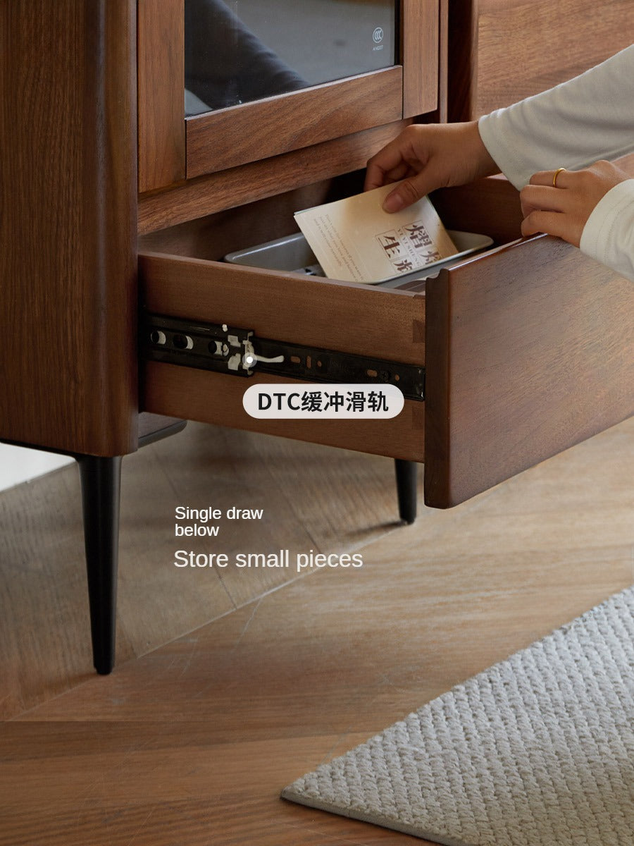 Modern Walnut Glass Display Storage Cabinet