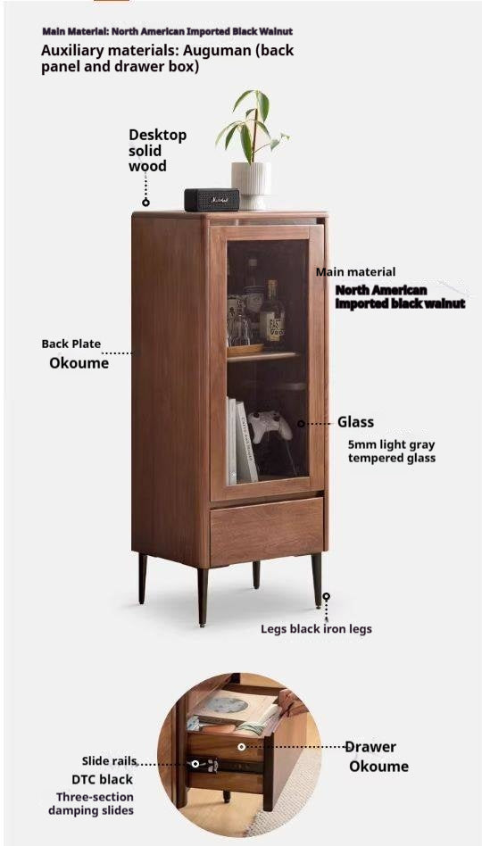 Modern Walnut Glass Display Storage Cabinet